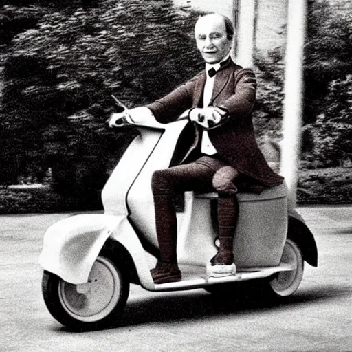 Image similar to Immanuel Kant rides an electric scooter