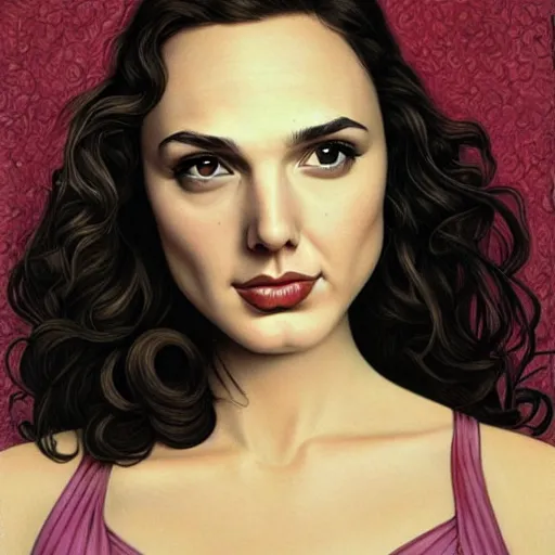 Image similar to illustration of the beauty gal gadot, done by mark ryden