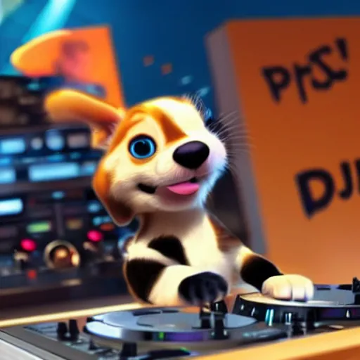 Image similar to puppy as a DJ, 8k, by Pixar