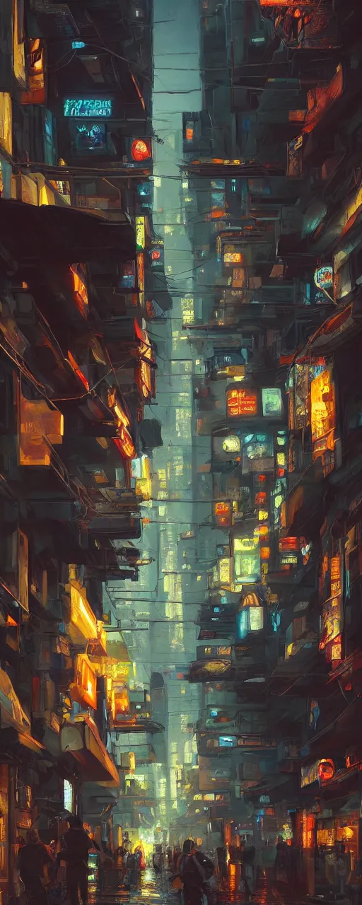 Image similar to an epic painting of the city street, oil on canvas, cold colors, perfect composition, golden ratio, beautiful detailed, photorealistic, digital painting, artstation, concept art, smooth, sharp focus, illustration, cyberpunk background, artstation trending, octane render, unreal engine