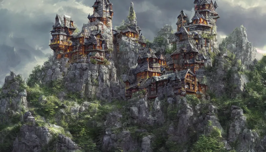 Prompt: Beautiful magic little castle in the mountains, hyperdetailed, artstation, cgsociety, 8k