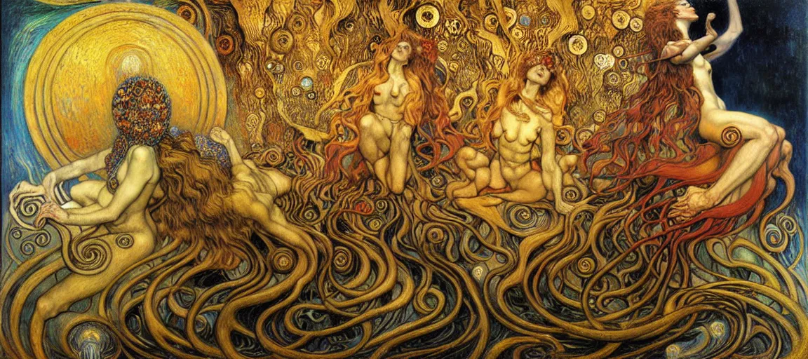 Image similar to Divine Chaos Engine by Karol Bak, Jean Delville, William Blake, Gustav Klimt, and Vincent Van Gogh, symbolist, visionary