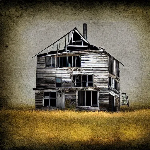 Prompt: a dilapidated house in the wilderness, digital art