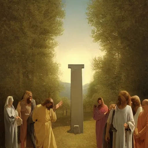 Image similar to A painting depicting the resurrection of Jesus Christ, (Jean Jules Linden), Peter Ilsted, (((flowers))), ((monolith))