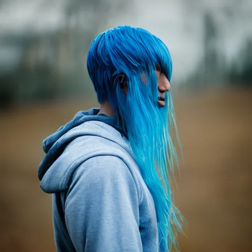 Image similar to rimuru tempest, young man blue hair, canon eos r 3, f / 1. 4, iso 2 0 0, 1 / 1 6 0 s, 8 k, raw, unedited, symmetrical balance, in - frame