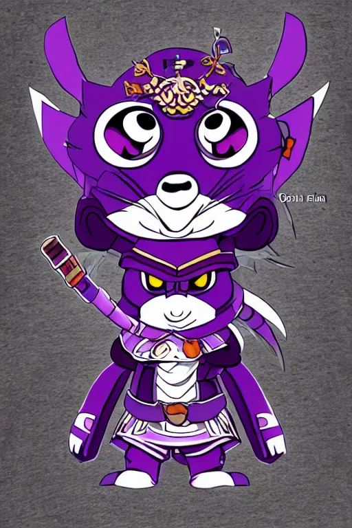 Image similar to purple samurai raccoon in the style of Yoshitaka Amano