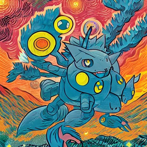 Prompt: pokemon card by Josan Gonzales and Dan Mumford, Highly Detailed, concept art, 8k unreal engine, van Gogh paintings style, h