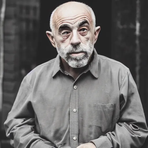 Prompt: a 5 5 mm photo portrait of a very old man that looks like joe rogan, cinematic lighting, sharp focus, photography of the year