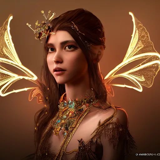 Image similar to portrait of fairy princess, glowing, ornate and intricate jewelry, jaw dropping beauty, glowing background lighting, white accent lighting, hyper detailed, 4 k octane render