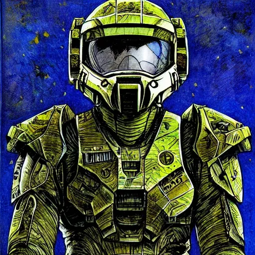 Image similar to master chief by ed fairburn, joseph clement coll, franklin booth