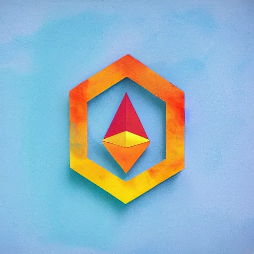 Prompt: 3 d of the ethereum symbol, flat paint, acrylic, minimal, abstract, art style by bryen frost, water color, soft pastel colors, generate multiple random colors