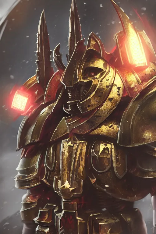 Image similar to armor portrait heros warhammer 4 0 k horus heresy fanart - the primarchs emperor by johannes helgeson animated with vfx concept artist & illustrator global illumination ray tracing hdr fanart arstation zbrush central hardmesh 8 k octane renderer