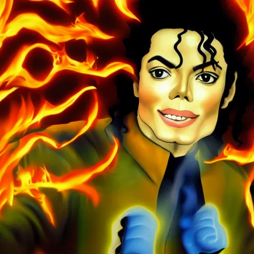 Prompt: Michael Jackson firebending, ultra realistic, HD, 8k, illustration
