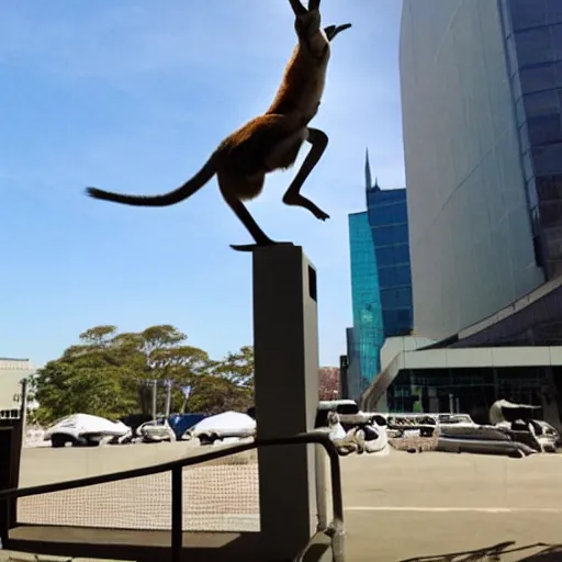 Prompt: kangaroo doing parkour at imax