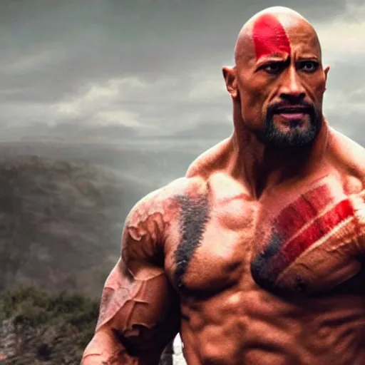 Image similar to dwayne johnson as kratos 4 k detailed