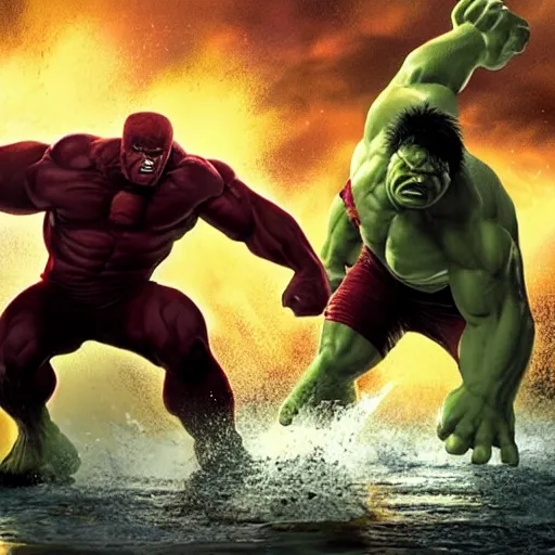 Prompt: hulk fighting juggernaut from x - men, marvel movie, cinematic, explosive action, vfx, artistic