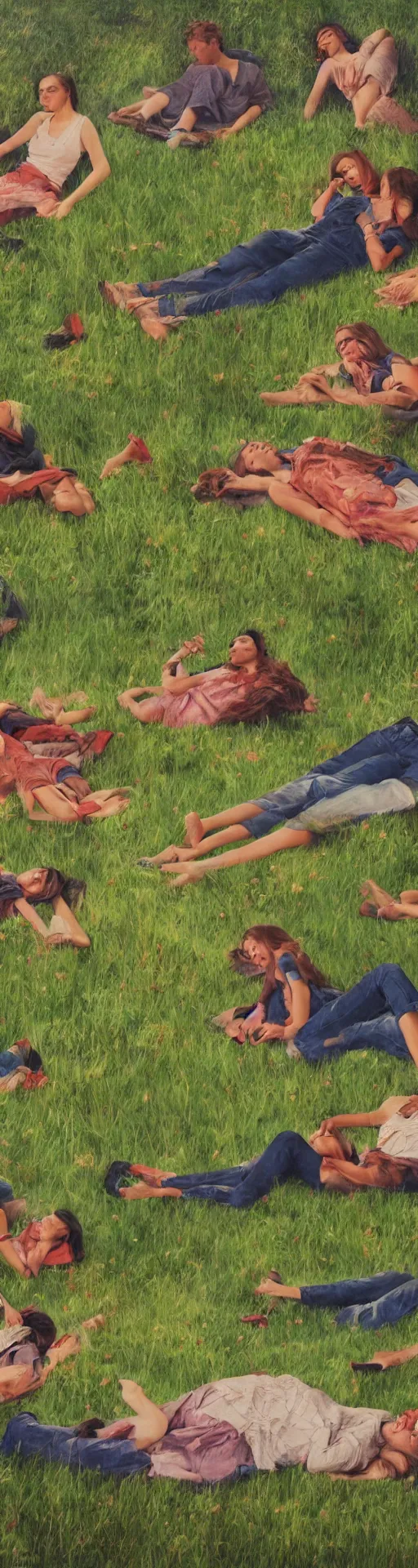 Prompt: collage paper, painting by sofia fiallos, people resting on the grass, ultra detailed high resolution cinematic unreal 6