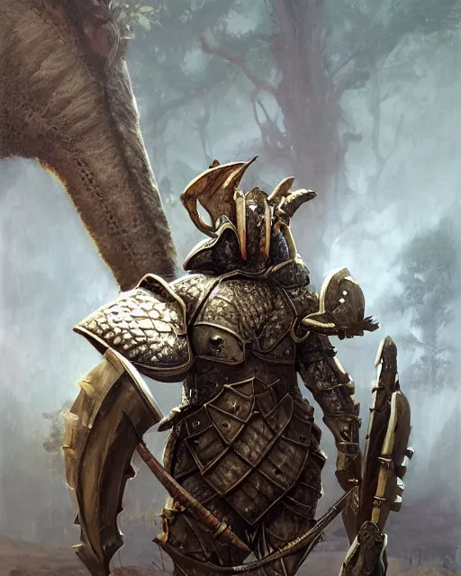 Image similar to Huge armadillo warrior in armor, portrait, woodlands, magic the gathering artwork, D&D, fantasy, cinematic lighting, centered, symmetrical, highly detailed, digital painting, artstation, concept art, smooth, sharp focus, illustration, volumetric lighting, epic Composition, 8k, art by Akihiko Yoshida and Greg Rutkowski and Craig Mullins, oil painting, cgsociety