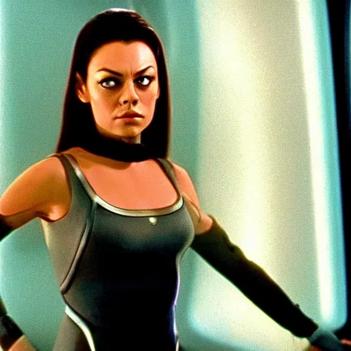 Prompt: A still of Mila Kunis as Seven of Nine in Star Trek Voyager (1995)