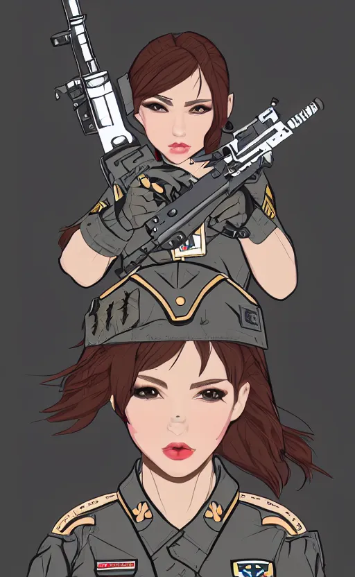 Image similar to patch design, soldier girl, by kuvshinov ilya, concept art, artstation, insignia, soldier clothing, military gear, vector line art