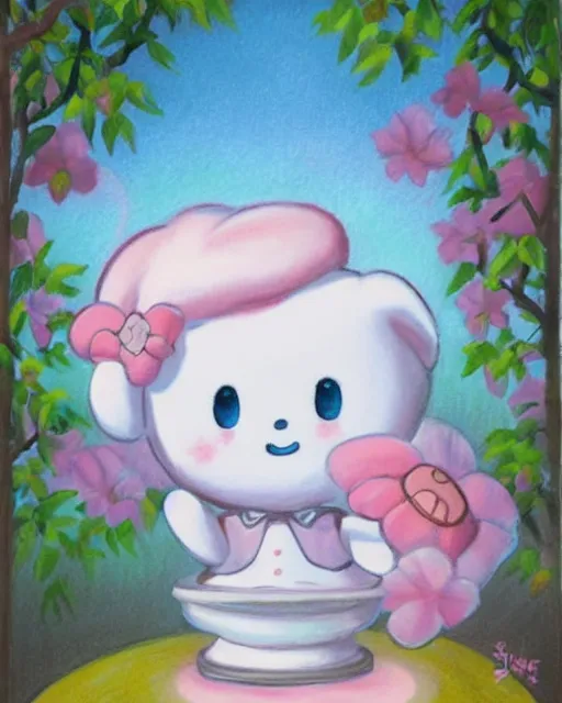 Image similar to cute, pastel painting of cinnamoroll, sanrio