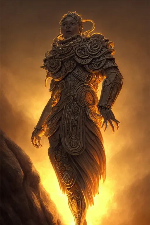 Image similar to humanoid god of the sun, highly detailed, d & d, fantasy, hyper detailed, digital painting, trending on artstation, apollo, concept art, sharp focus, illustration, art by artgerm and magali villeneuve and greg rutkowski and michael whelan, cryengine, 8 k realistic atmospheric lighting, frostbite 3 engine