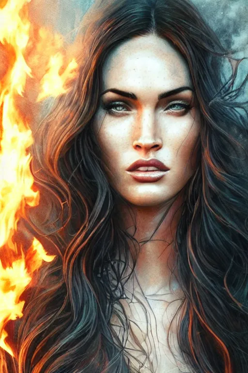 Prompt: Majestic and regal portrait of Megan fox made of smoke and fire!!, intricate, epic, elegant, menacing, fantasy, highly detailed, digital painting, hard focus, beautiful volumetric lighting, epic light, ultra detailed, souls, smoke, by Leesha Hannigan, Ross Tran, Thierry Doizon, Kai Carpenter, Ignacio Fernández Ríos