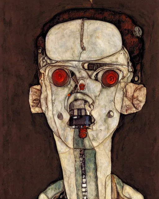 Image similar to portrait of a robot by egon schiele in the style of greg rutkowski