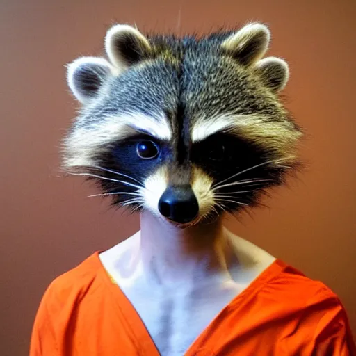 Image similar to a racoon dressed up as goku, realistic.