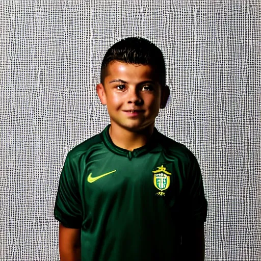 Image similar to ronaldo nazario fenomeno, 9, head and shoulders, studio photograph, portrait