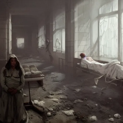 Prompt: depressing soviet hospital ward, demonic doctors, dying patients, blood on the floor, highly detailed, digital painting, artstation, concept art, octane render, unreal engine, art by aenaluck and roberto ferri and greg rutkowski, epic fantasy, digital painting