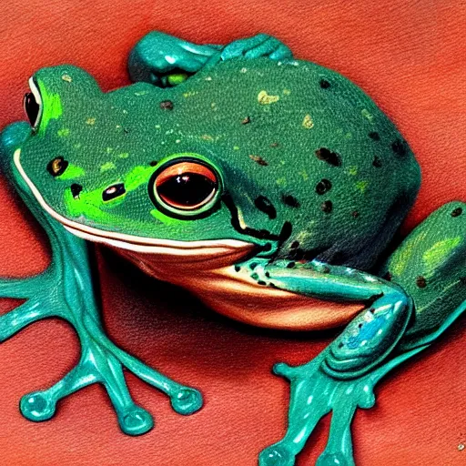 Image similar to cute frog covered in long fluffy fur, detailed painting 4 k