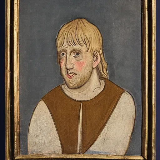 Image similar to the peasant boris johnson from 1 2 th century england, exhibited in the british museum, oil on canvas, art, restored painting