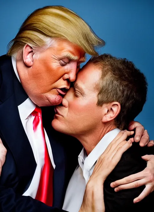 Image similar to beautiful professional romantic portrait photo of donald trump kissing donald trump.