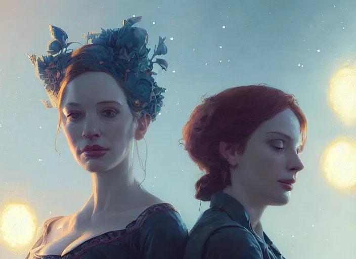 Image similar to highly detailed portrait of christina hendricks, stephen bliss, unreal engine, art by greg rutkowski, loish, rhads, ferdinand knab, makoto shinkai and lois van baarle, ilya kuvshinov, rossdraws, tom bagshaw, global illumination, radiant light, detailed and intricate environment