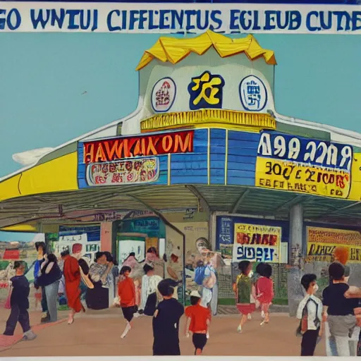 Prompt: A 1990s poster of a hawker centre