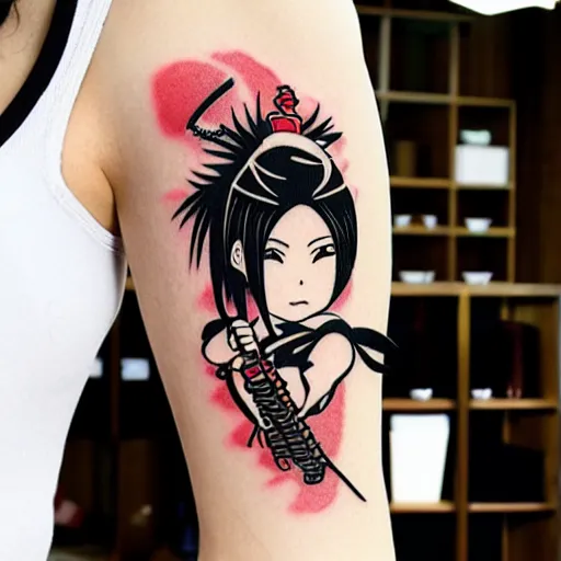 tattoo design, stencil, beautiful japanese girls face, | Stable Diffusion