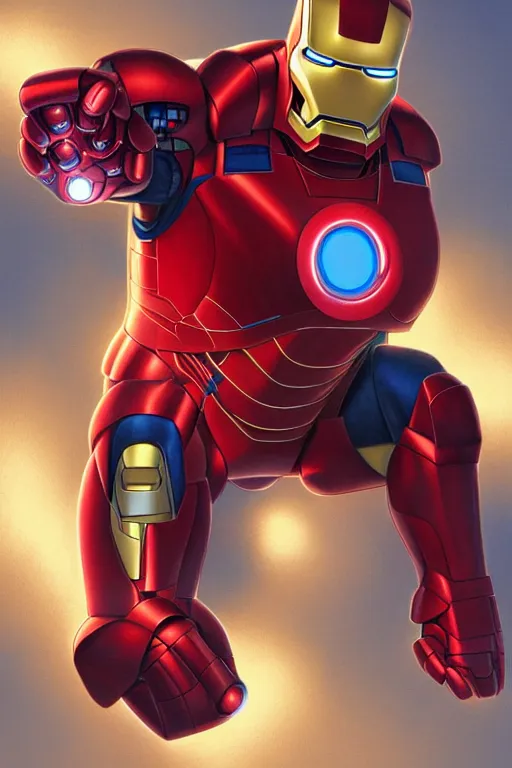 Image similar to Peter Griffin as Iron Man, Iron Man costume, Peter Griffin hairstyle, Peter griffin body type, calm, grumpy, portrait, masculine figure, highly detailed, digital painting, artstation, concept art, smooth, sharp focus, illustration, cinematic lighting, art by artgerm and greg rutkowski and alphonse mucha