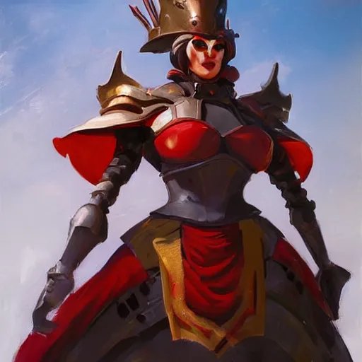 Image similar to greg manchess portrait painting of armored red queen from alice in wonderland as overwatch character, medium shot, asymmetrical, profile picture, organic painting, sunny day, matte painting, bold shapes, hard edges, street art, trending on artstation, by huang guangjian, gil elvgren, ruan jia, randy vargas, greg rutkowski