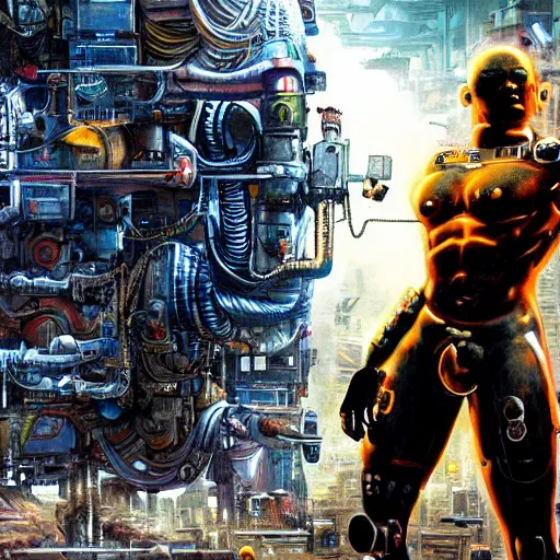 Prompt: cyborg hindu godbody, cyberpunk, high tech, hyper detailed, coherent, cohesive, realistic, far shot, war