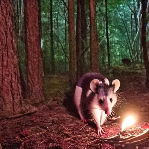 Image similar to photo of opossum birthday party in the forest at night