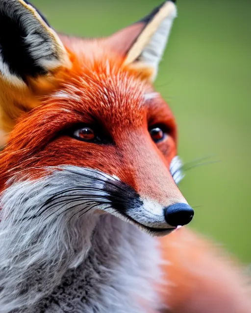 Image similar to portrait photo still of a fox fursuit, 8 k, 8 5 mm f 1. 8, fursuit