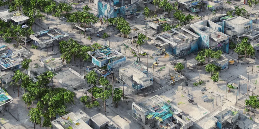 Prompt: a 3 d render of a futuristic solarpunk brazilian favela, ultra detailed, hyper realistic, 8 k, cycles render engine, octane render, game art