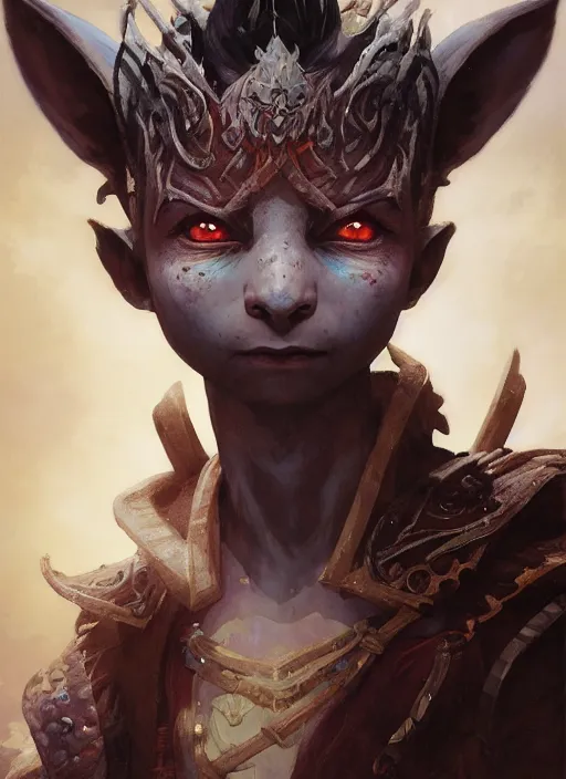 Image similar to highly detailed portrait of a asura from the game'guild wars 2 ', stephen bliss, unreal engine, fantasy art by greg rutkowski, loish, rhads, ferdinand knab, makoto shinkai and lois van baarle, ilya kuvshinov, rossdraws, tom bagshaw, alphonse mucha, global illumination, radiant light, detailed and intricate environment