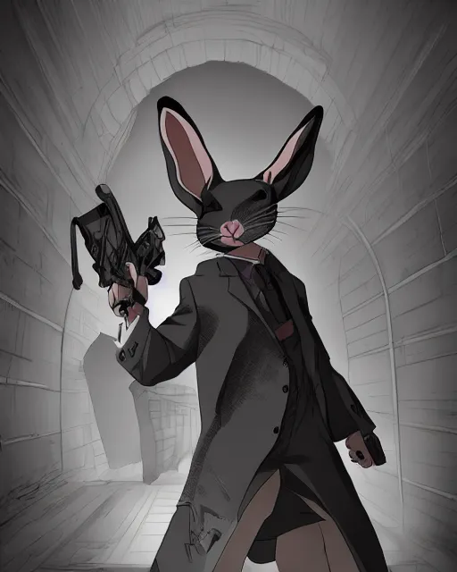 Image similar to rabbit hitman, manga art style, anime art style, dynamic lighting, fantasy concept art, trending on art station, stunning visuals, creative, cinematic, ultra detailed