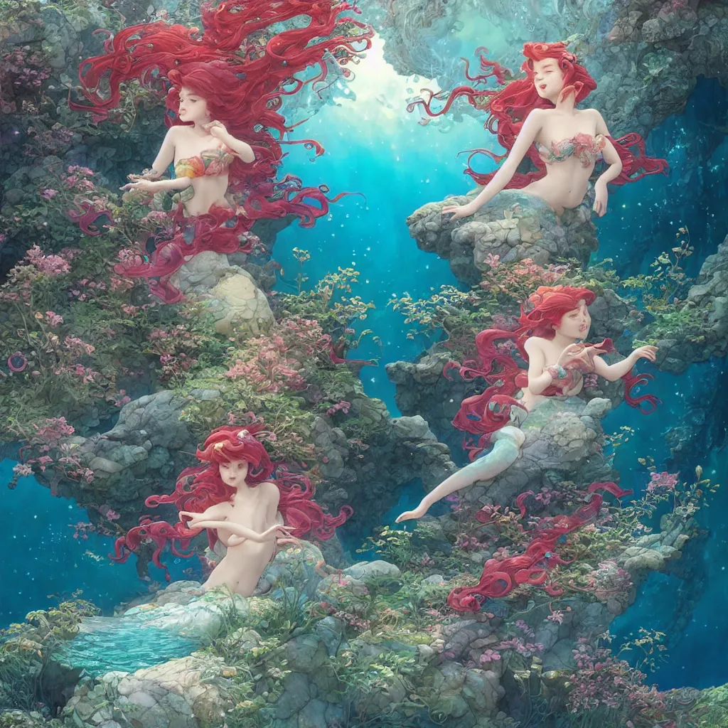 Image similar to the little mermaid sings in the colorful ocean, kamakura scenery, detailed and intricate environment, pearls and shells, fantasy art by ferdinand knab, makoto shinkai and ilya kuvshinov, rossdraws, tom bagshaw, alphonse mucha, trending onstudio ghibli, radiant light, highly detailed