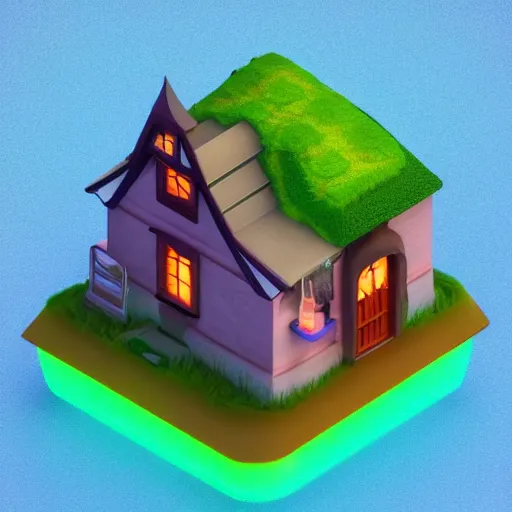 Image similar to Isometric 3D Fantasy Cute House, very coherent, very realistic, no background, 4k, 3D character, very colourful, cinematic lighting, soft neon, CGI render, trending on Behance