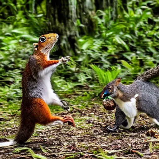 Prompt: amazing amazonian hunting a squirrel, photograph