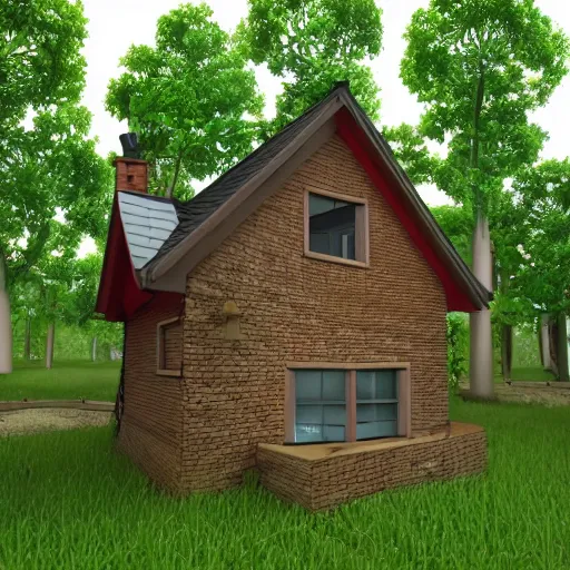 Image similar to funny house, 3d, rendering, realistic, forest