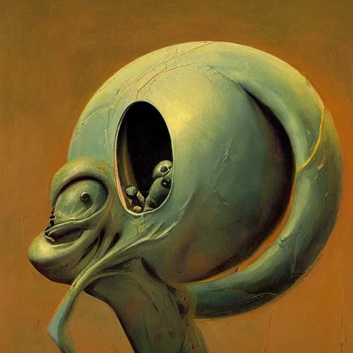 Prompt: a painting of an alien embryo by Maciej Rebisz and Max Ernst